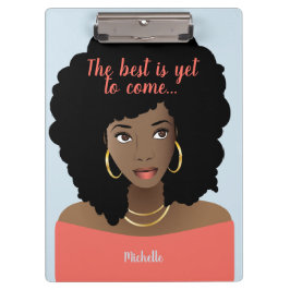 Pranchetas O melhor ainda é vir, mulher negra, azul