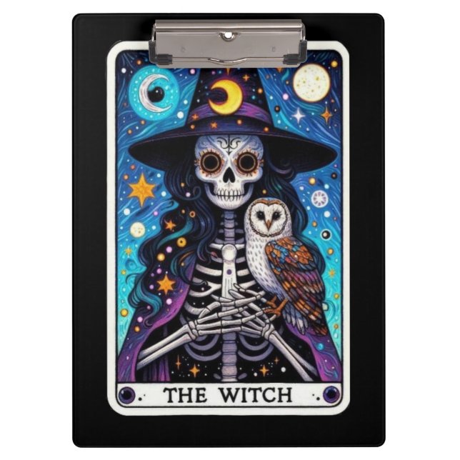 Pranchetas O Tarot da Bruxa | Bruxa Esqueleto com Coruja (Frente)