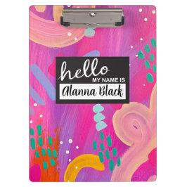 Pranchetas Olá, Meu Nome É Uma Menina Rosa Abstrato