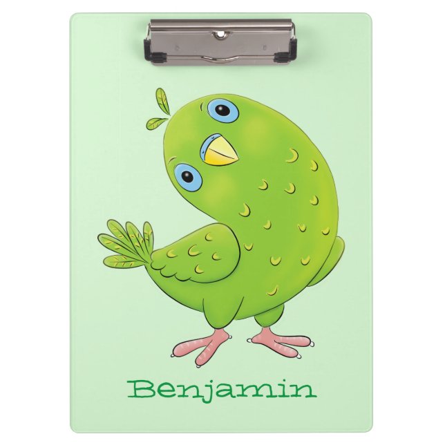 Pranchetas Óptica de desenho animado de periquito, verde e bo (Frente)