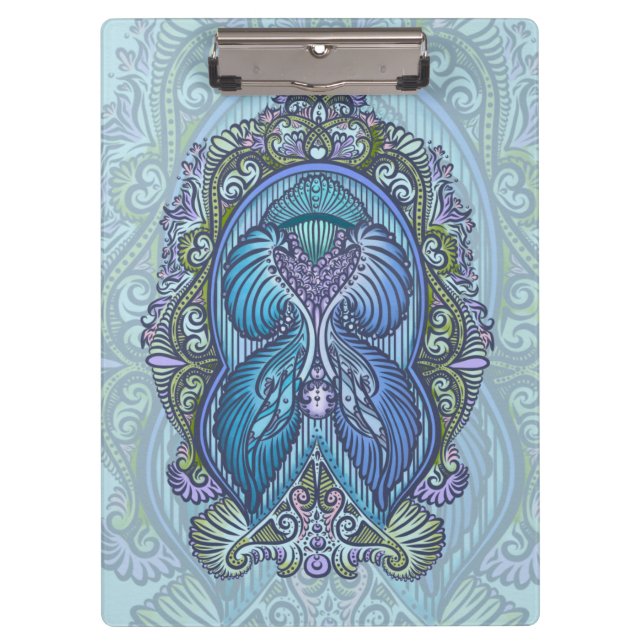 Pranchetas Ornamentado Azul e Teal Mandala Design (Frente)
