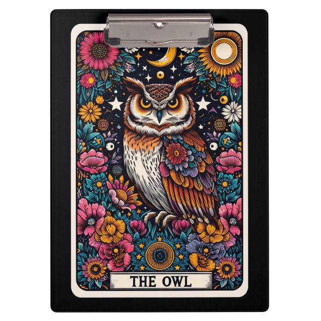 Pranchetas Owl Tarot Card – Mystical Wisdom (Frente)