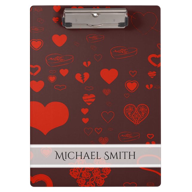 Pranchetas Padrão Coração Moderno Vermelho Elegante #2 (Frente)