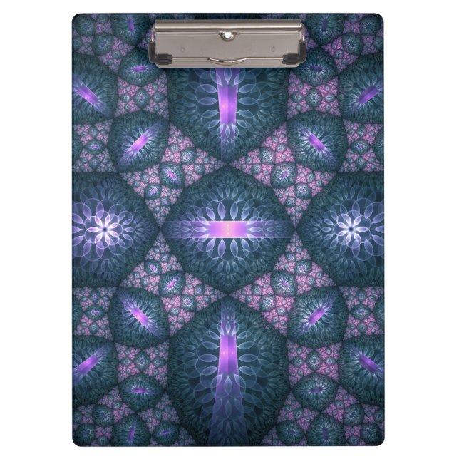 Pranchetas Padrão de Arte Fractal 3D Turquesa Roxo Rosa (Frente)