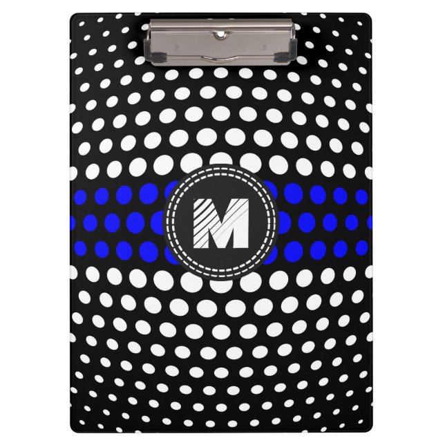 Pranchetas Padrão de Bolinhas Azul e Branco do Monograma (Frente)