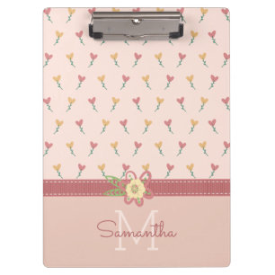 Pranchetas Padrão de Coração de Flor Pastel Feminino & Monogr
