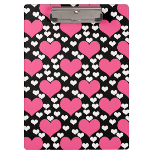 Pranchetas Padrão de Corações Brancos de Amor Preto Rosa