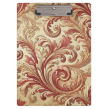 Padrão de Damasco Vermelho Suave e Dourado