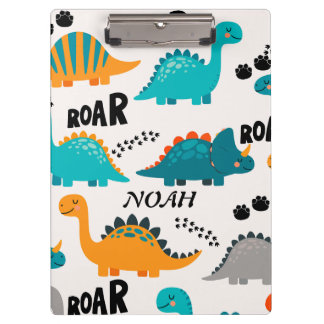 Pranchetas Padrão de Dinossauro Fofo Nome Personalizado Crian