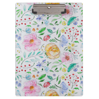 Pranchetas Padrão de Flores e Botões de Aquarela Leve e Bonit