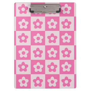 Pranchetas Padrão de Flores Retro Brancas e Rosa Quente Verif