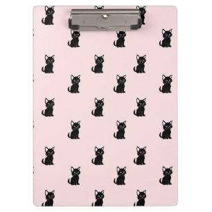 Pranchetas Padrão de Gato Preto Fofo em Rosa Pastel