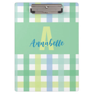 Pranchetas Padrão de Gingham do Pastel Monograma do Limão Ver