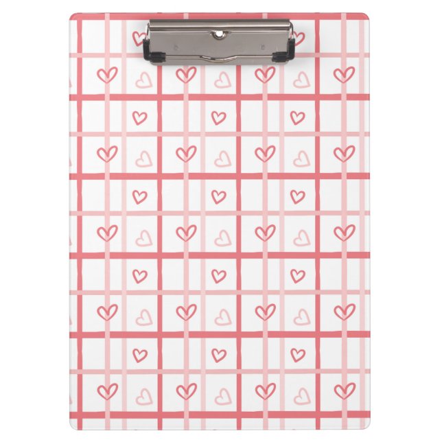 Pranchetas Padrão de Grade de Coração Rosa Fofo (Frente)