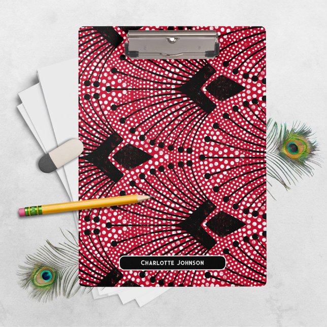 Pranchetas Padrão de Pavão Branco Preto Vermelho de Arte Clás (Timeless Art Deco Red Black White Peacock Pattern Clipboard ©Susanne Sachers - Sunny Mind 🌞)