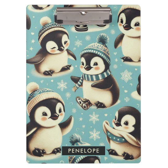 Pranchetas Padrão de Pinguim Cuto Vintage (Frente)