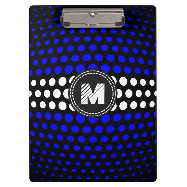 Pranchetas Padrão de Pontos Monograma Branco e Azul (Frente)