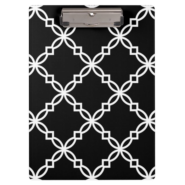 Pranchetas Padrão de Quatrefoil de Grande Rico Branco Preto (Frente)