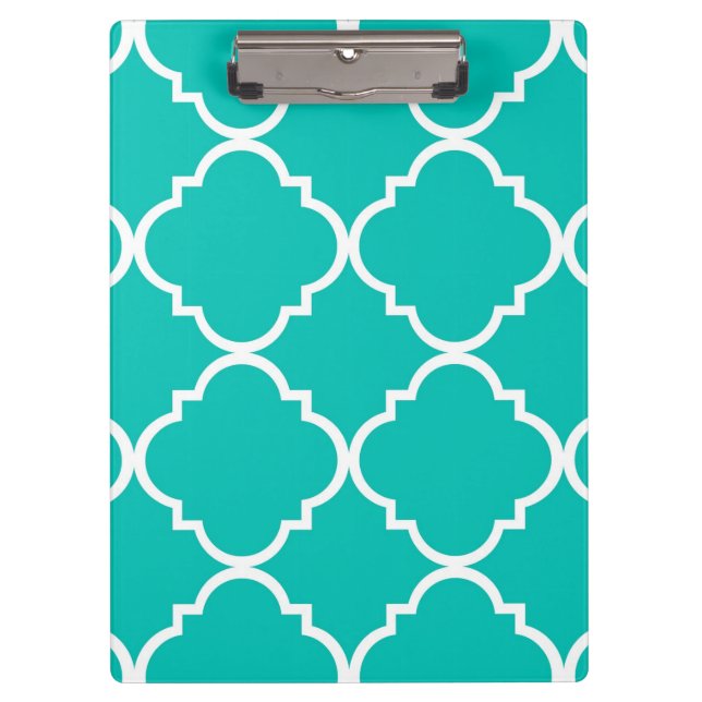 Pranchetas Padrão de Quatrefoil Grande Branco Teal (Frente)