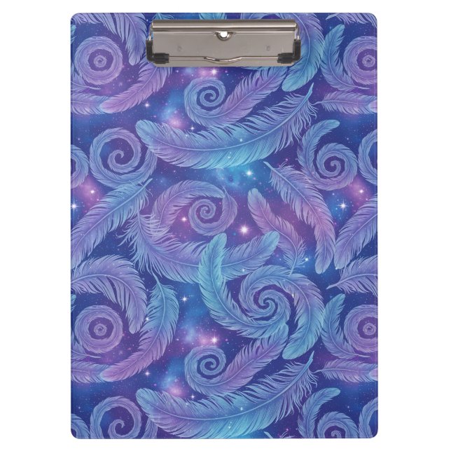 Pranchetas Padrão de Redemoinho de Pena Cósmica Teal-Roxo (Frente)