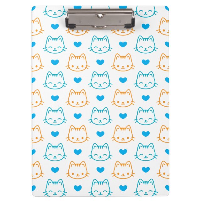 Pranchetas Padrão de Rostos de Gato Fofos Adicionar Nome Azul (Frente)