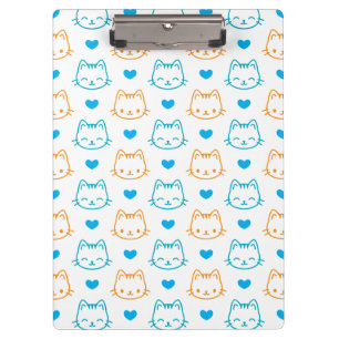 Pranchetas Padrão de Rostos de Gato Kawaii Turquesa e Laranja