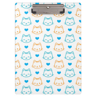 Pranchetas Padrão de Rostos de Gato Kawaii Turquesa e Laranja
