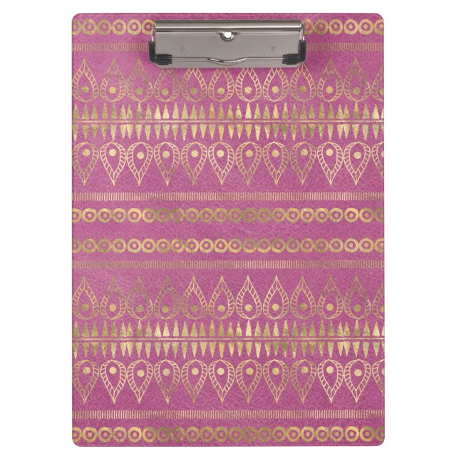 Pranchetas Padrão de Unicórnio Boêmio Dourado e Rosa (Frente)