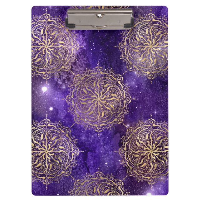 Pranchetas Padrão Dourado e roxo de Galáxia Dharma Mandala (Frente)