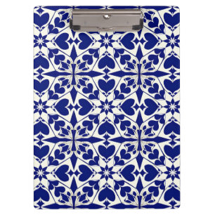 Pranchetas Padrão Floral Azul e Branco Elegante