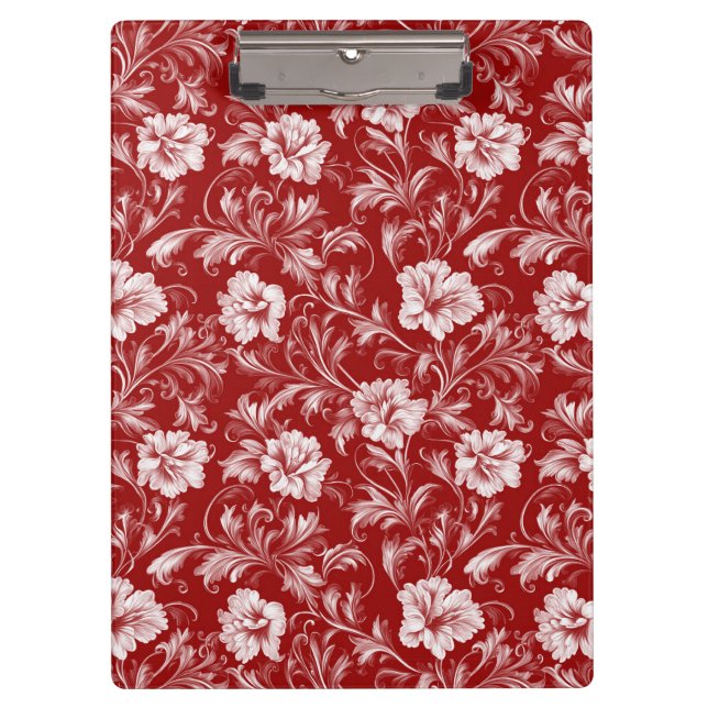 Pranchetas Padrão Floral Barroco Monocromático, Branco em Ver (Frente)