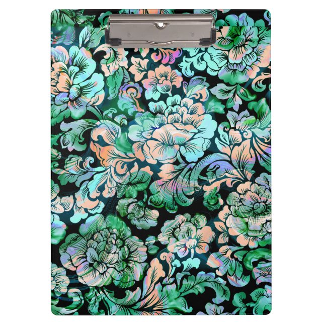 Pranchetas Padrão Floral em Verde e Pêssego (Frente)