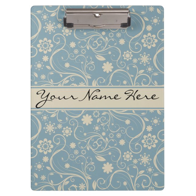 Pranchetas Padrão Floral Personalizado de Azul Pastel e Taupe (Frente)