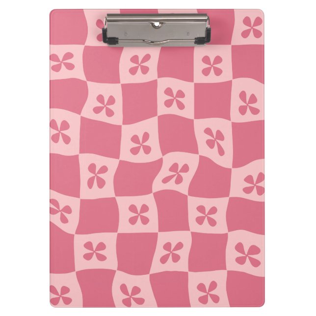 Pranchetas Padrão Floral Retro-Rosa Verificado (Frente)
