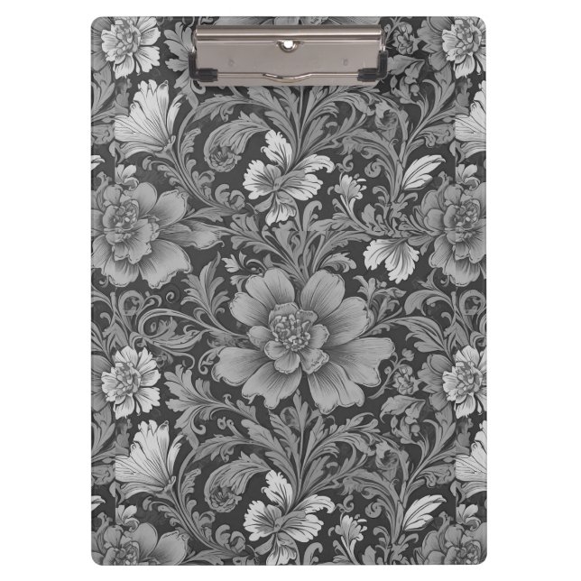 Pranchetas Padrão Floral Vintage Monocromático (Frente)