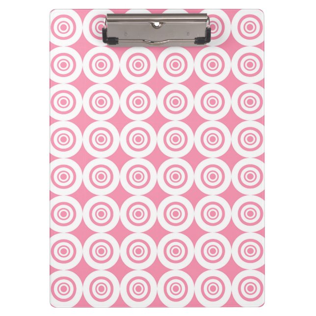 Pranchetas Padrão Geométrico de Círculos Rosa e Branco Fofo (Frente)