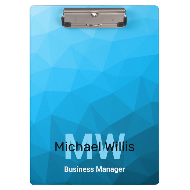 Pranchetas Padrão geométrico do gradiente ciano azul Monogram (Frente)