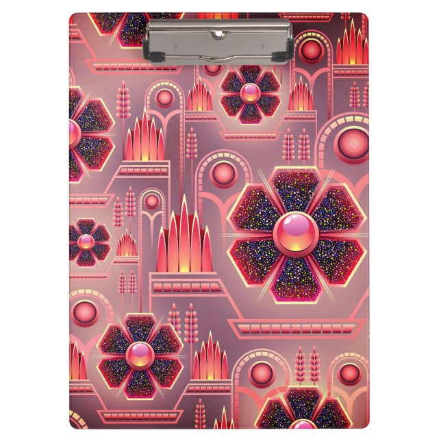 Pranchetas Padrão geométrico floral art déco rosa laranja (Frente)