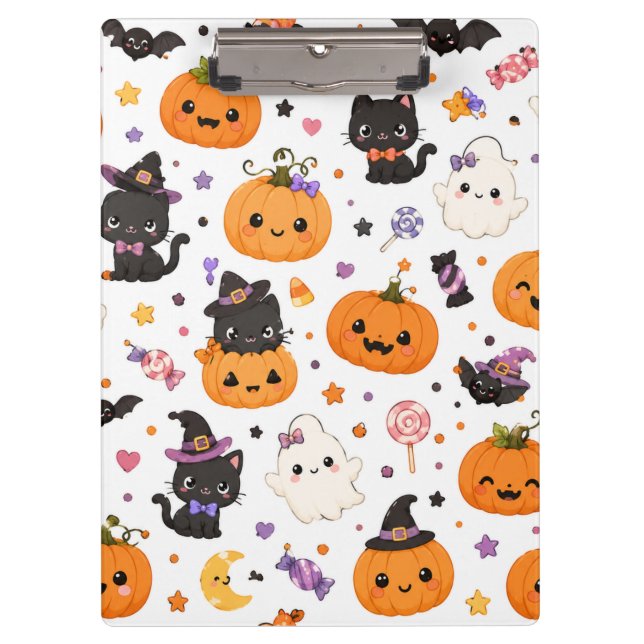Pranchetas Padrão Kawaii de Halloween com Abóboras Fofas (Frente)
