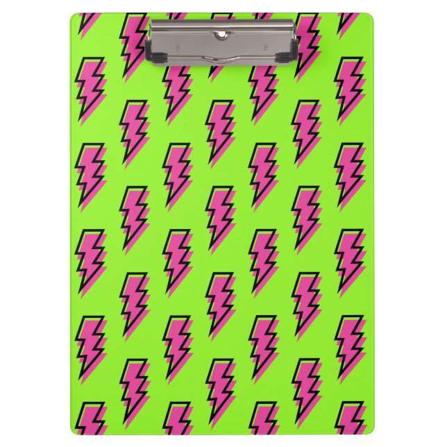 Pranchetas Padrão Neon Green & Pink Lightning Bolt do anos 80 (Frente)