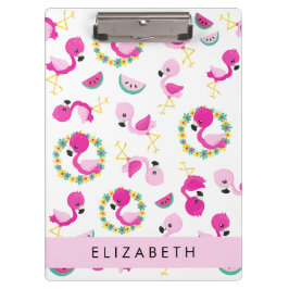 Pranchetas Padrão Tropical, Flamingos, Flores, Seu Nome