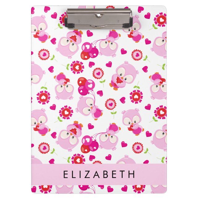 Pranchetas Padrões De Corujas, Corujas Bonitas, Corujas Rosa, (Frente)