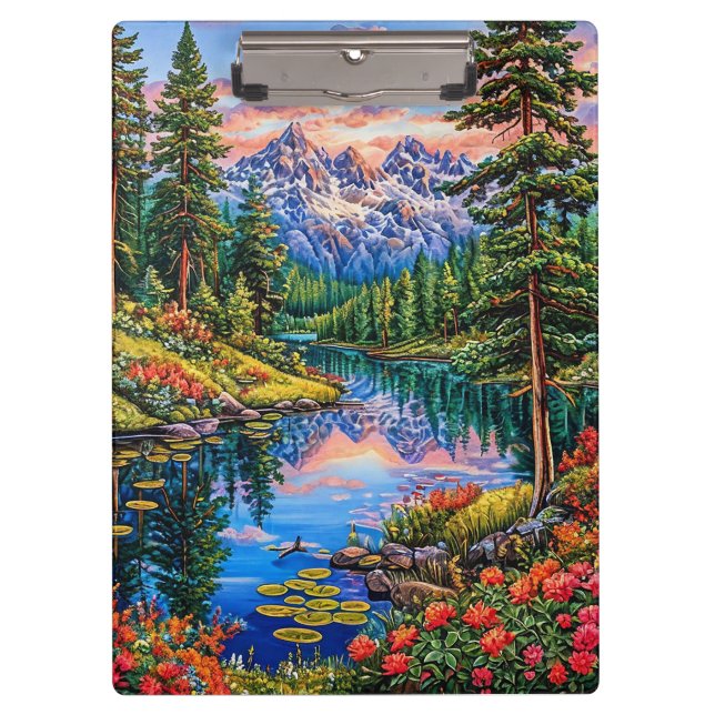 Pranchetas Paisagem Montanhosa Vibrante com Reflexo (Frente)