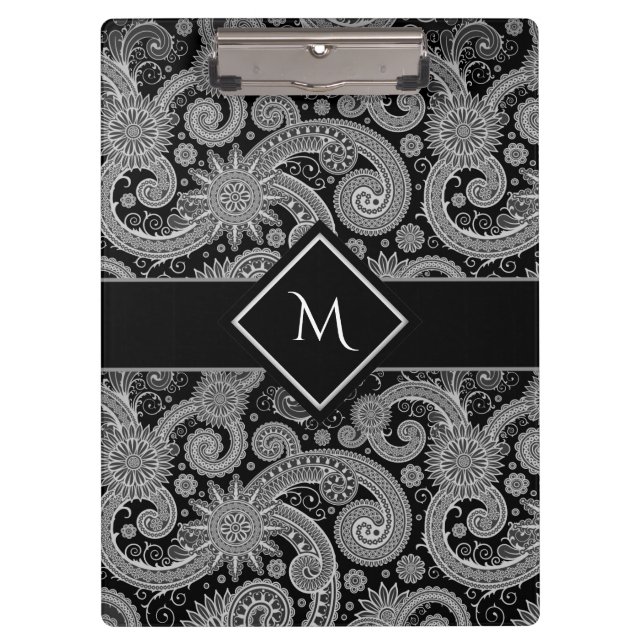 Pranchetas Paisley Monocromo com Moldura Inicial (Frente)