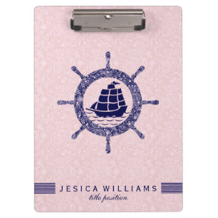 Pranchetas Paisley Rosa E Roda Náutica Marinho Azul