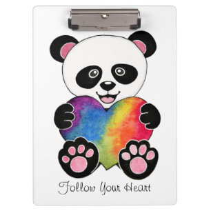 Pranchetas Panda bonito da aguarela com coração do arco-ír