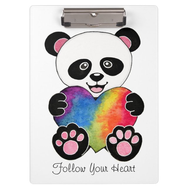 Pranchetas Panda Cuta De Aquarela Com Coração Arco-Íris (Frente)