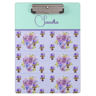 Pranchetas Pansy Flower Aqua Mãe floral Nome personalizável