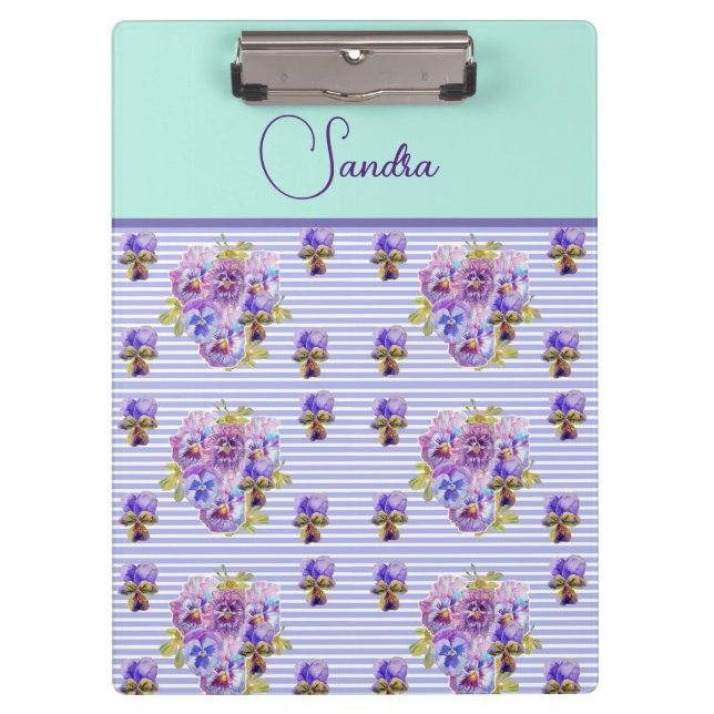 Pranchetas Pansy Flower Aqua Mãe floral Nome personalizável (Frente)