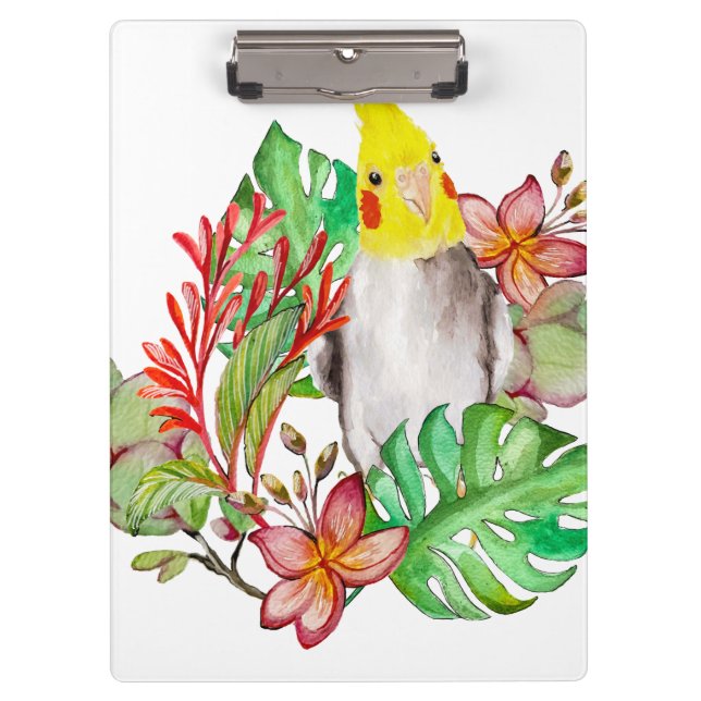 Pranchetas Papagaio-de-corela-branca em plantas tropicais e f (Frente)